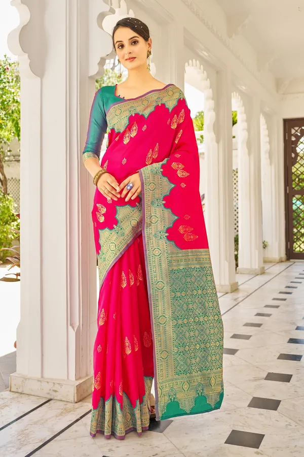 Pink_Light_Green_Georgette_Woven_Banarasi_Jacquard_Saree_For_Women_|_With_Blouse_Piece