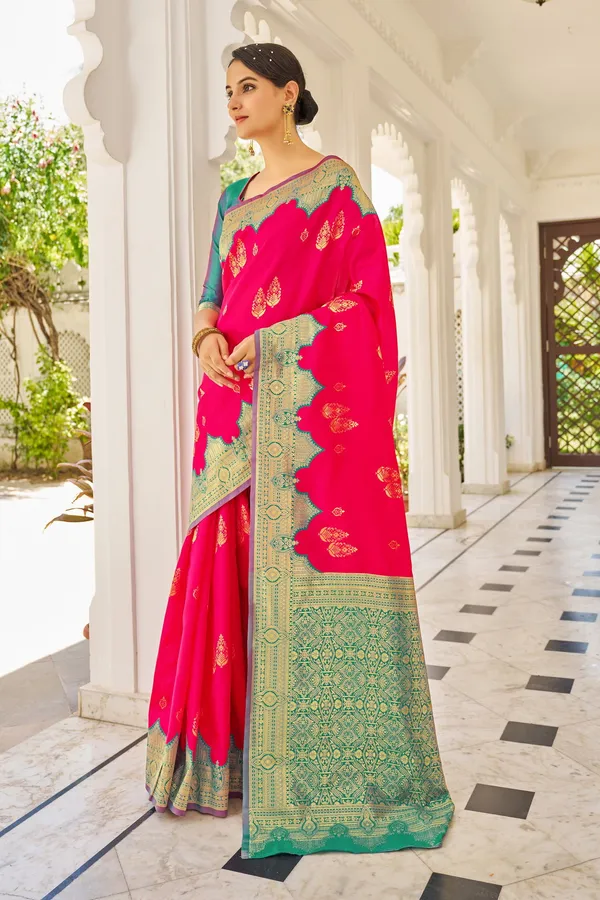Pink_Light_Green_Georgette_Woven_Banarasi_Jacquard_Saree_For_Women_|_With_Blouse_Piece