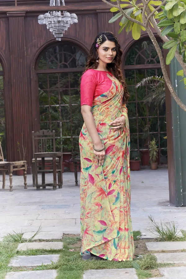 Yellow_Georgette_Sequin_Embroidered_Digital_Print_Saree_For_Women_|_With_Blouse_Piece