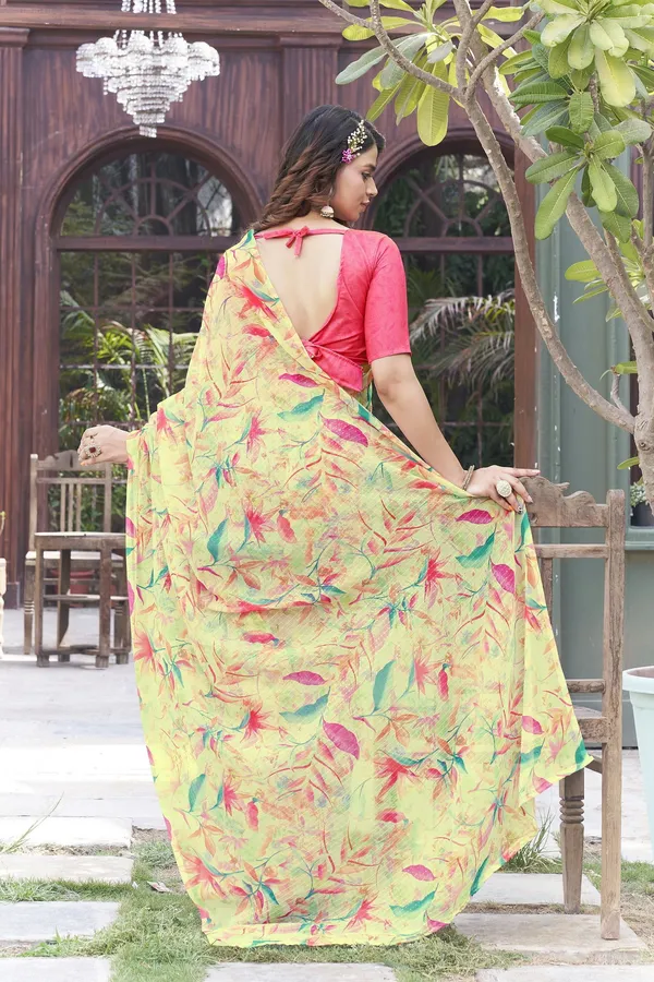 Yellow_Georgette_Sequin_Embroidered_Digital_Print_Saree_For_Women_|_With_Blouse_Piece