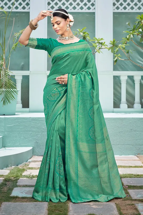 Light_Green_Georgette_Woven_Banarasi_Jacquard_Saree_For_Women_|_With_Blouse_Piece