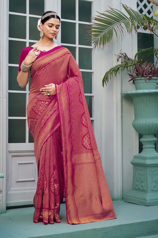 Purple_Georgette_Banarasi_Jacquard_Floral_Woven_Saree_For_Women_|_With_Blouse_Piece