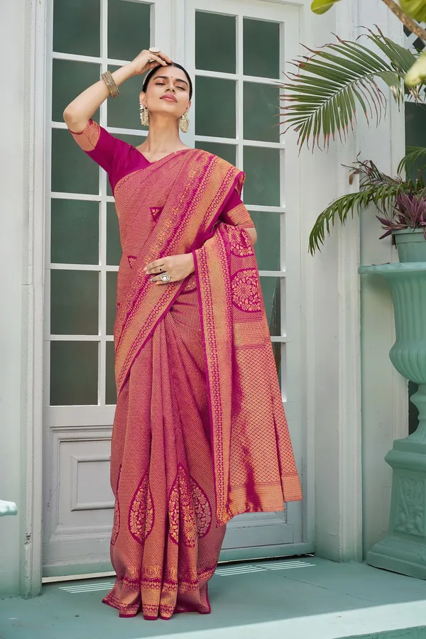 Purple_Georgette_Banarasi_Jacquard_Floral_Woven_Saree_For_Women_|_With_Blouse_Piece