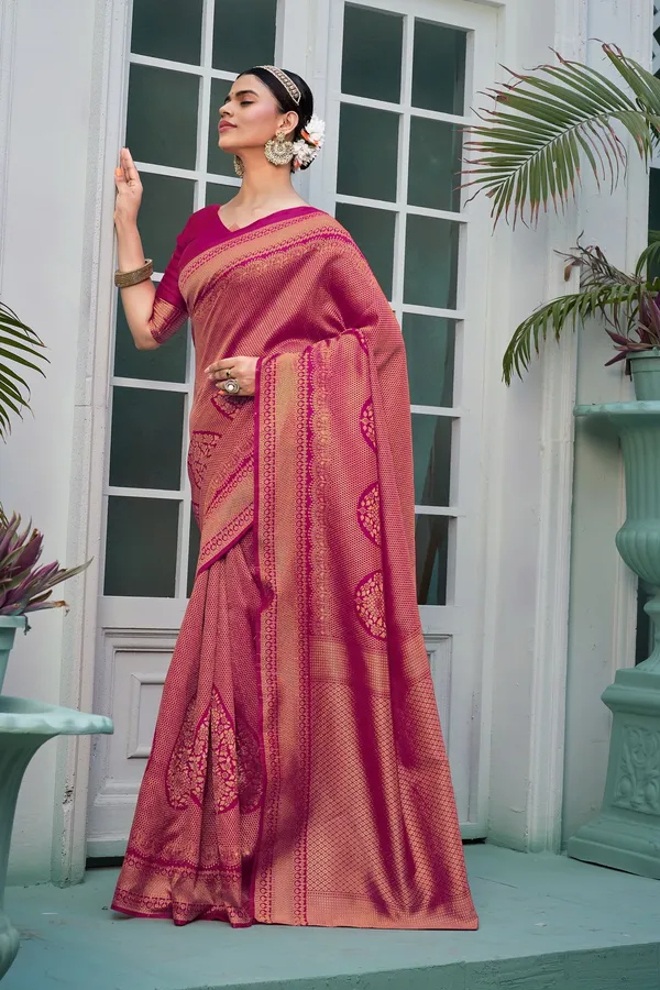Purple_Georgette_Banarasi_Jacquard_Floral_Woven_Saree_For_Women_|_With_Blouse_Piece