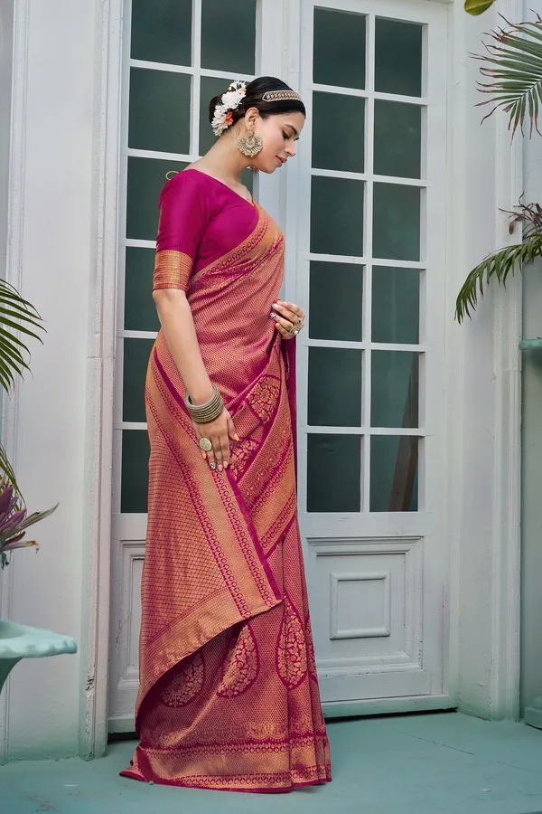 Purple_Georgette_Banarasi_Jacquard_Floral_Woven_Saree_For_Women_|_With_Blouse_Piece