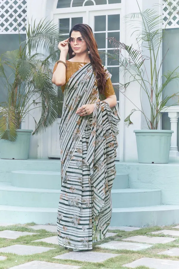 Black_White_Georgette_Digital_Print_Sequence_Embroidered_Saree_For_Women_|_With_Blouse_Piece