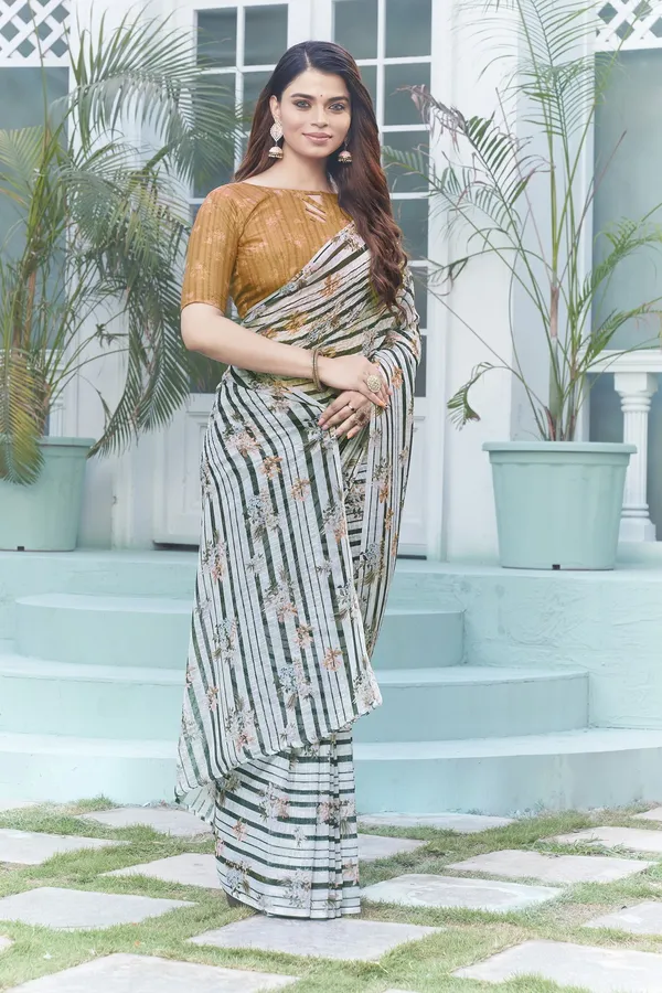 Black_White_Georgette_Digital_Print_Sequence_Embroidered_Saree_For_Women_|_With_Blouse_Piece