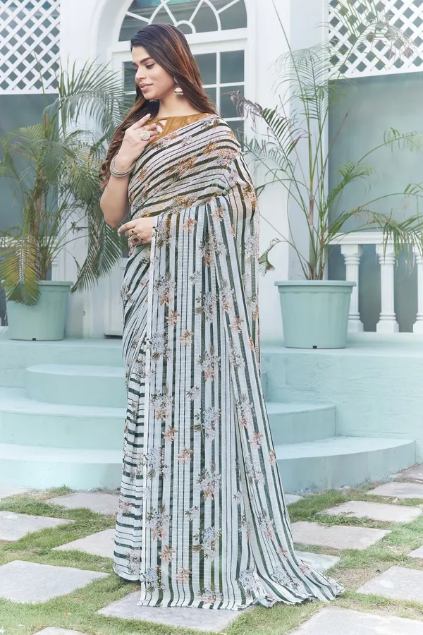 Black_White_Georgette_Digital_Print_Sequence_Embroidered_Saree_For_Women_|_With_Blouse_Piece