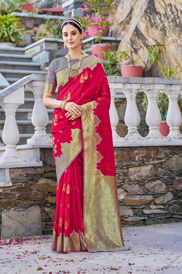 Pink_Grey_Georgette_Woven_Banarasi_Jacquard_Saree_For_Women_|_With_Blouse_Piece