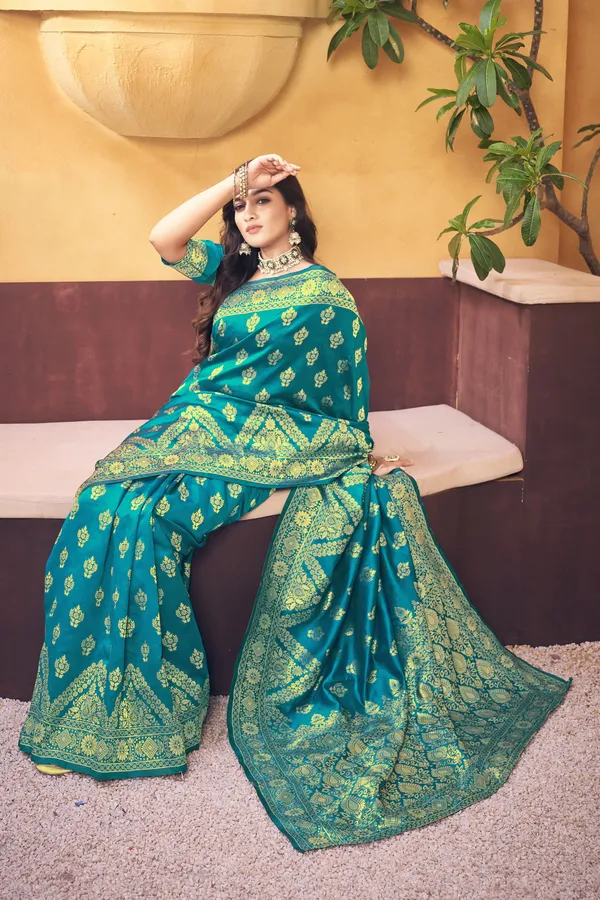 Light_Blue_Georgette_Banarasi_Jacquard_Woven_Saree_For_Women_|_With_Blouse_Piece