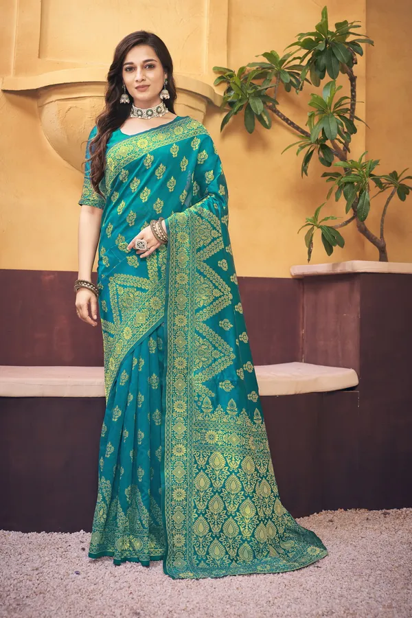 Light_Blue_Georgette_Banarasi_Jacquard_Woven_Saree_For_Women_|_With_Blouse_Piece