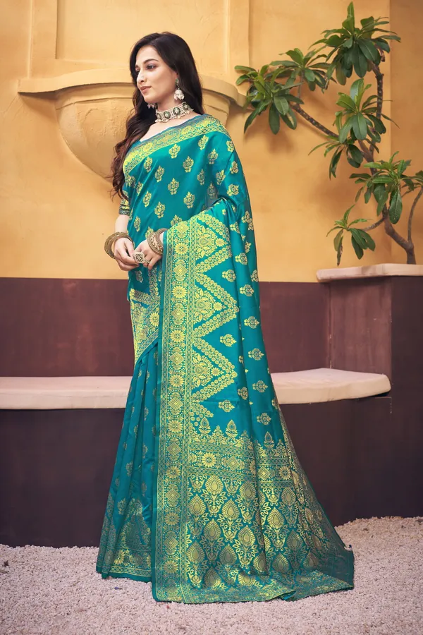 Light_Blue_Georgette_Banarasi_Jacquard_Woven_Saree_For_Women_|_With_Blouse_Piece