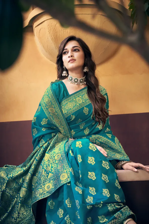 Light_Blue_Georgette_Banarasi_Jacquard_Woven_Saree_For_Women_|_With_Blouse_Piece