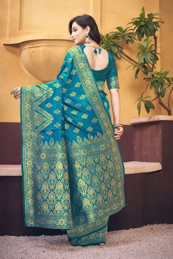 Light_Blue_Georgette_Banarasi_Jacquard_Woven_Saree_For_Women_|_With_Blouse_Piece