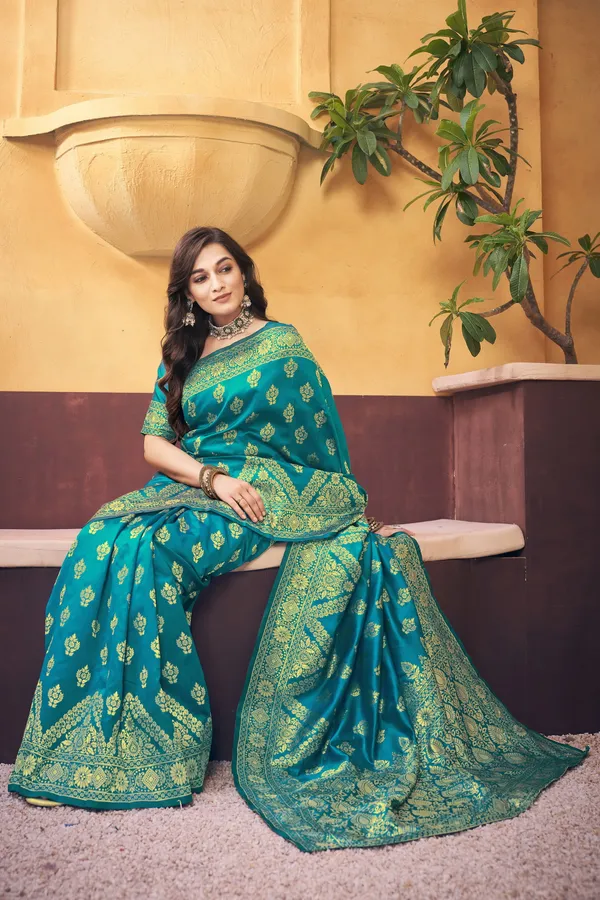 Light_Blue_Georgette_Banarasi_Jacquard_Woven_Saree_For_Women_|_With_Blouse_Piece