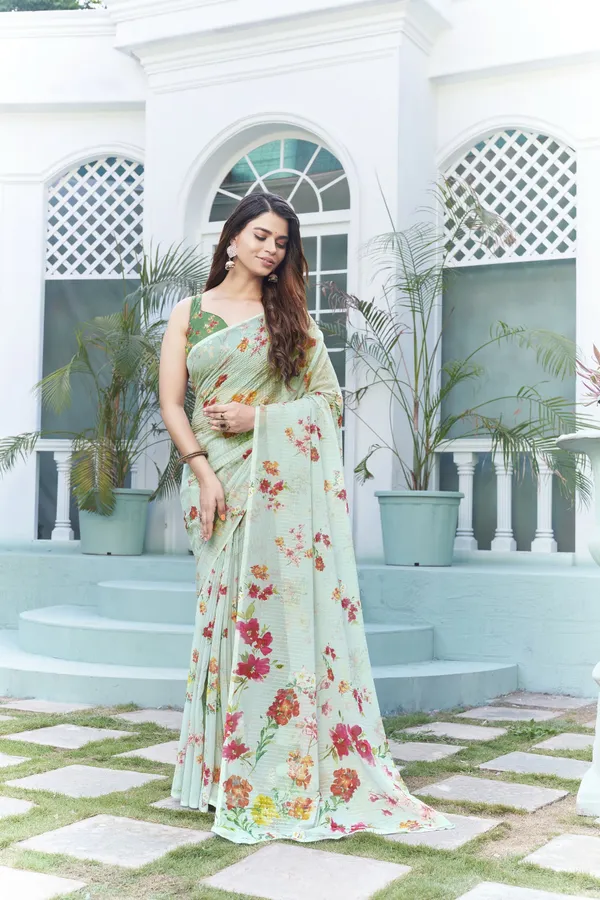 Light_Green_Georgette_Embroidered_Digital_Print_Saree_For_Women_|_With_Blouse_Piece