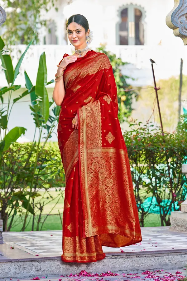 Red_Georgette_Banarasi_Jacquard_Woven_Motif_Saree_For_Women_|_With_Blouse_Piece