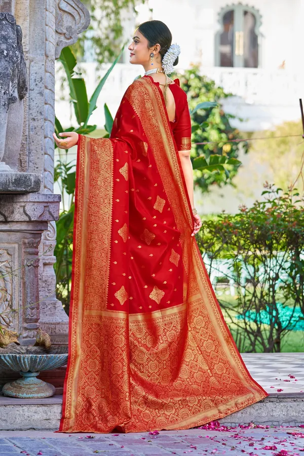 Red_Georgette_Banarasi_Jacquard_Woven_Motif_Saree_For_Women_|_With_Blouse_Piece