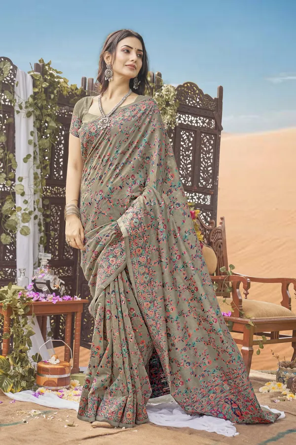 Grey_Kalamkari_Jacquard_Silk_Blend_Woven_Saree_For_Women_|_With_Blouse_Piece