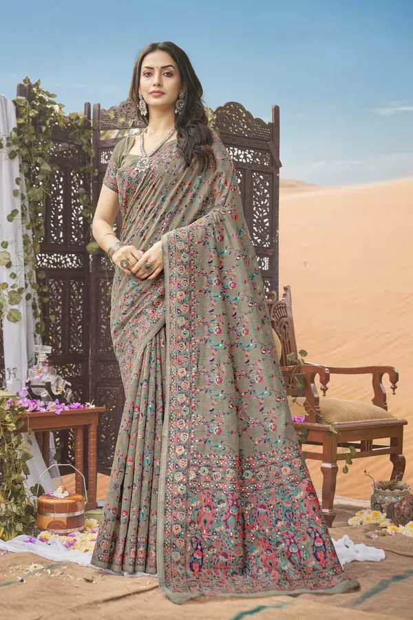Grey_Kalamkari_Jacquard_Silk_Blend_Woven_Saree_For_Women_|_With_Blouse_Piece