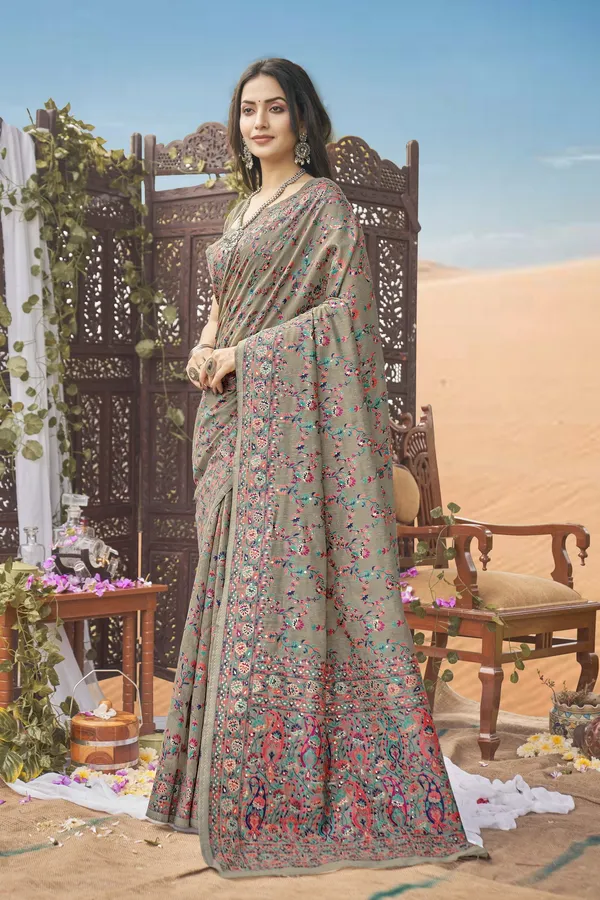 Grey_Kalamkari_Jacquard_Silk_Blend_Woven_Saree_For_Women_|_With_Blouse_Piece