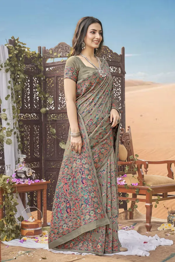 Grey_Kalamkari_Jacquard_Silk_Blend_Woven_Saree_For_Women_|_With_Blouse_Piece