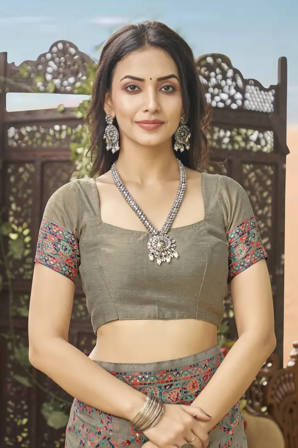 Grey_Kalamkari_Jacquard_Silk_Blend_Woven_Saree_For_Women_|_With_Blouse_Piece