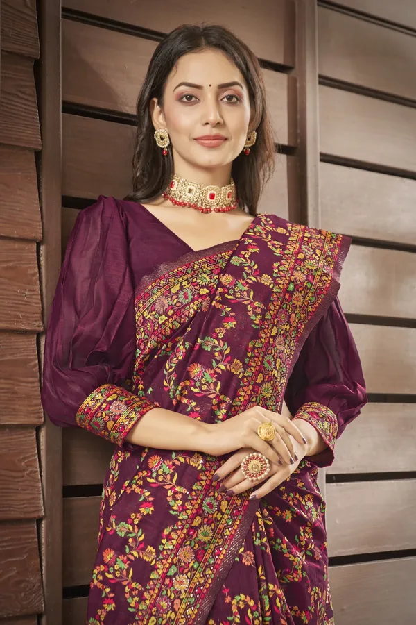 Purple_Georgette_Woven_Kalamkari_Jacquard_Saree_For_Women_|_With_Blouse_Piece