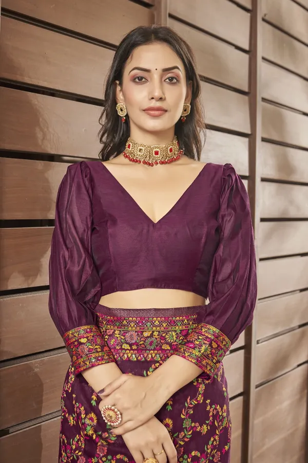Purple_Georgette_Woven_Kalamkari_Jacquard_Saree_For_Women_|_With_Blouse_Piece