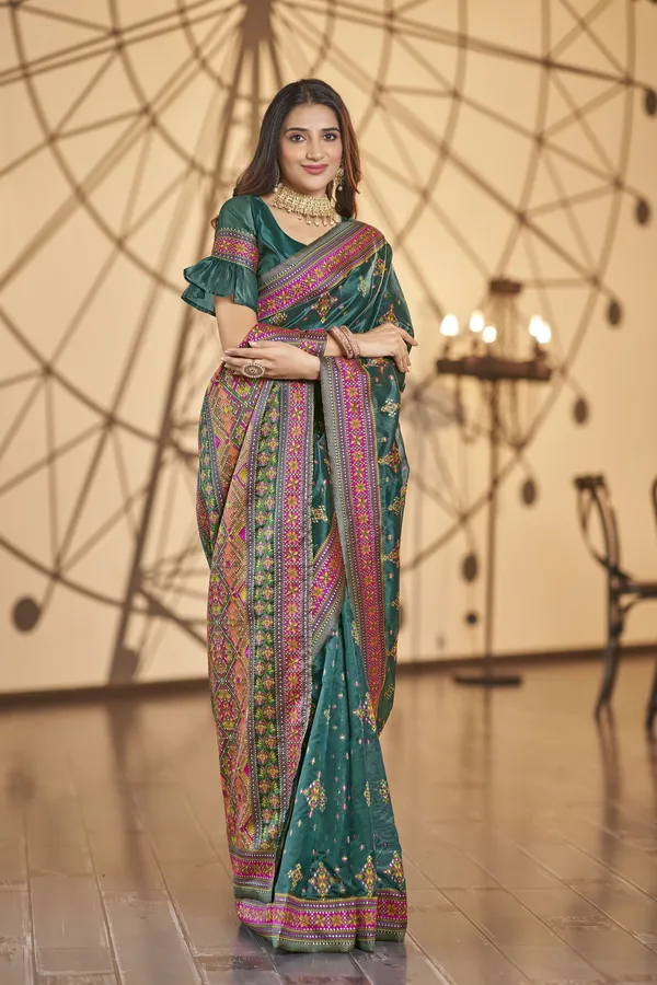 Light_Green_Organza_Kanjivaram_Jacquard_Meenakari_Saree_For_Women_|_With_Blouse_Piece