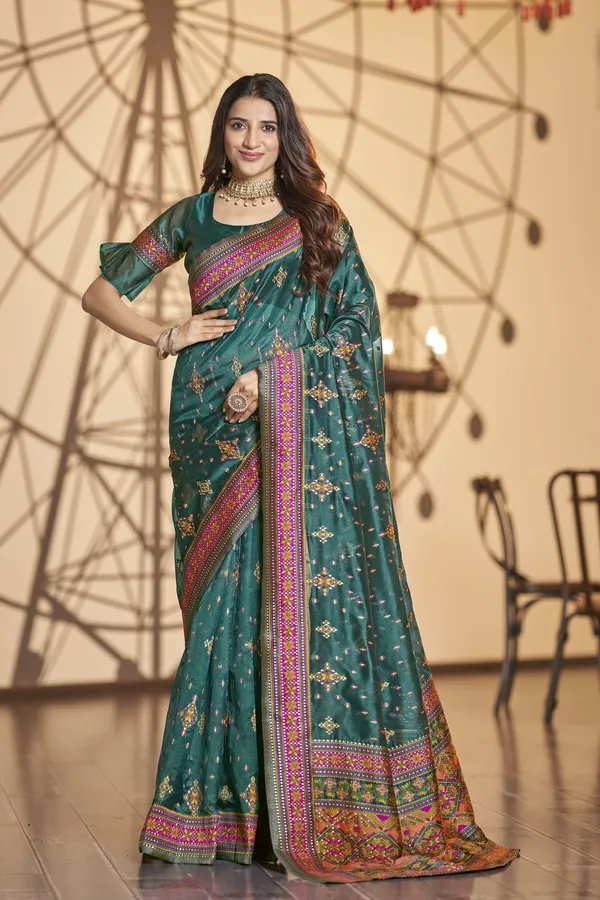 Light_Green_Organza_Kanjivaram_Jacquard_Meenakari_Saree_For_Women_|_With_Blouse_Piece