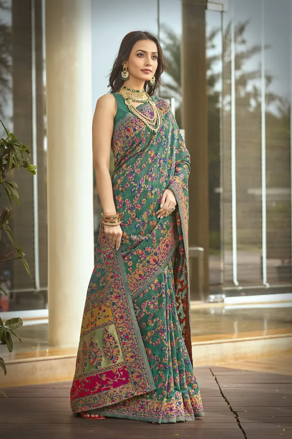 Light_Green_Silk_Blend_Jacquard_Meenakari_Jaal_Woven_Saree_For_Women_|_With_Blouse_Piece