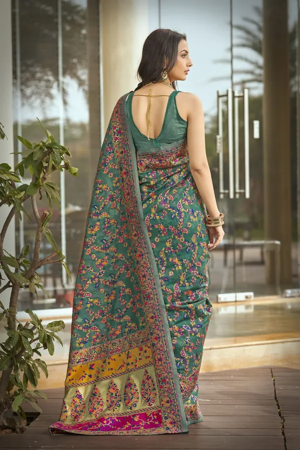 Light_Green_Silk_Blend_Jacquard_Meenakari_Jaal_Woven_Saree_For_Women_|_With_Blouse_Piece