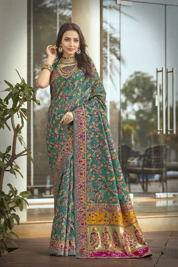 Light_Green_Silk_Blend_Jacquard_Meenakari_Jaal_Woven_Saree_For_Women_|_With_Blouse_Piece