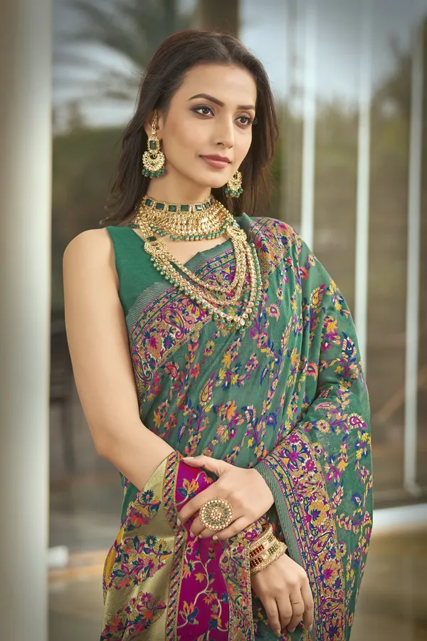 Light_Green_Silk_Blend_Jacquard_Meenakari_Jaal_Woven_Saree_For_Women_|_With_Blouse_Piece