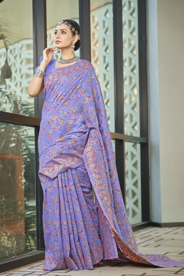 Lavender_Georgette_Kalamkari_Jacquard_Meenakari_Silk_Saree_For_Women_|_With_Blouse_Piece
