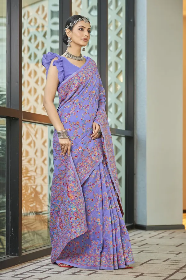 Lavender_Georgette_Kalamkari_Jacquard_Meenakari_Silk_Saree_For_Women_|_With_Blouse_Piece