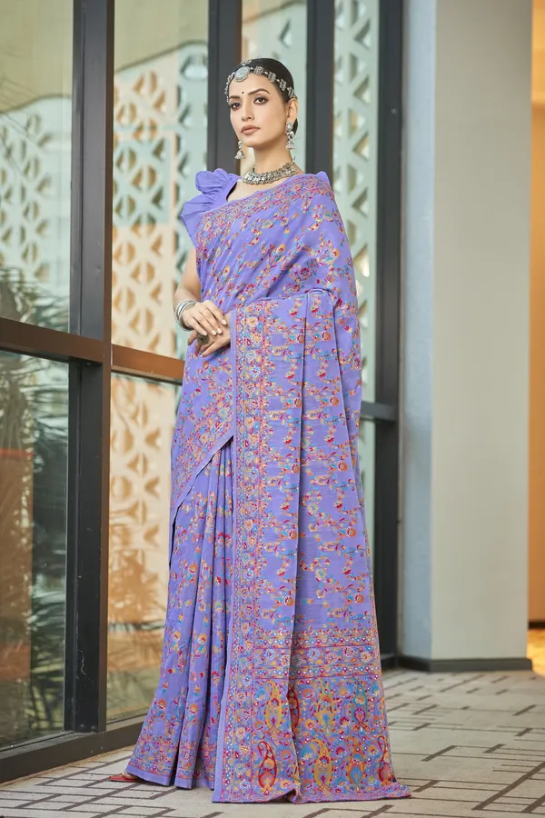 Lavender_Georgette_Kalamkari_Jacquard_Meenakari_Silk_Saree_For_Women_|_With_Blouse_Piece