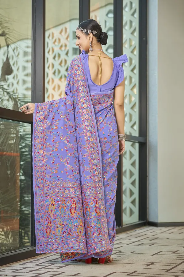 Lavender_Georgette_Kalamkari_Jacquard_Meenakari_Silk_Saree_For_Women_|_With_Blouse_Piece