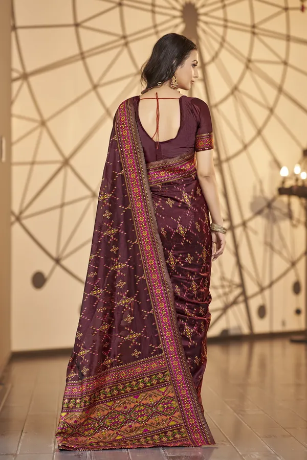 Maroon_Organza_Jacquard_Meenakari_Ikat_Woven_Saree_For_Women_|_With_Blouse_Piece
