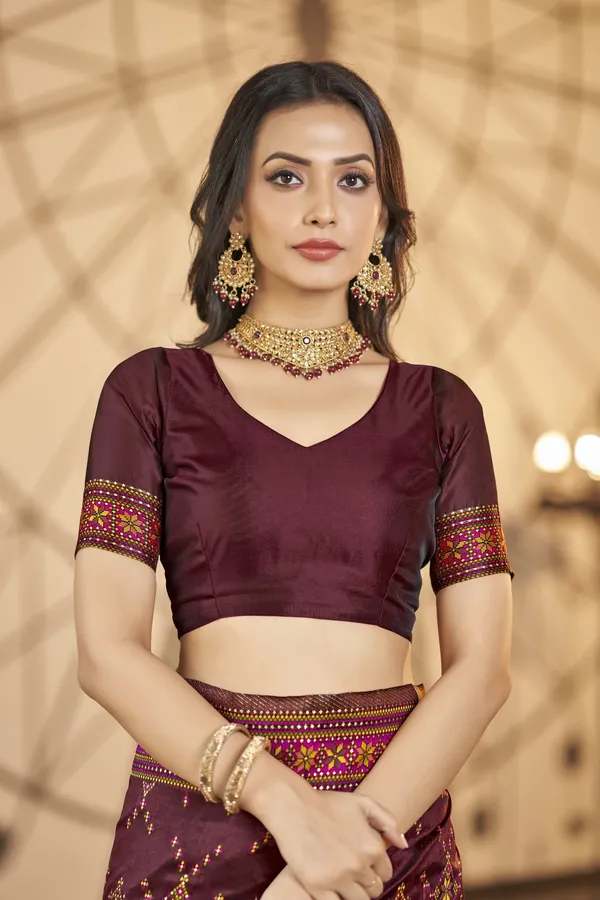 Maroon_Organza_Jacquard_Meenakari_Ikat_Woven_Saree_For_Women_|_With_Blouse_Piece