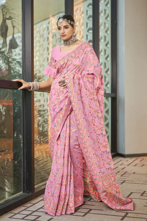 Pink_Silk_Blend_Kalamkari_Jacquard_Meenakari_Woven_Saree_For_Women_|_With_Blouse_Piece