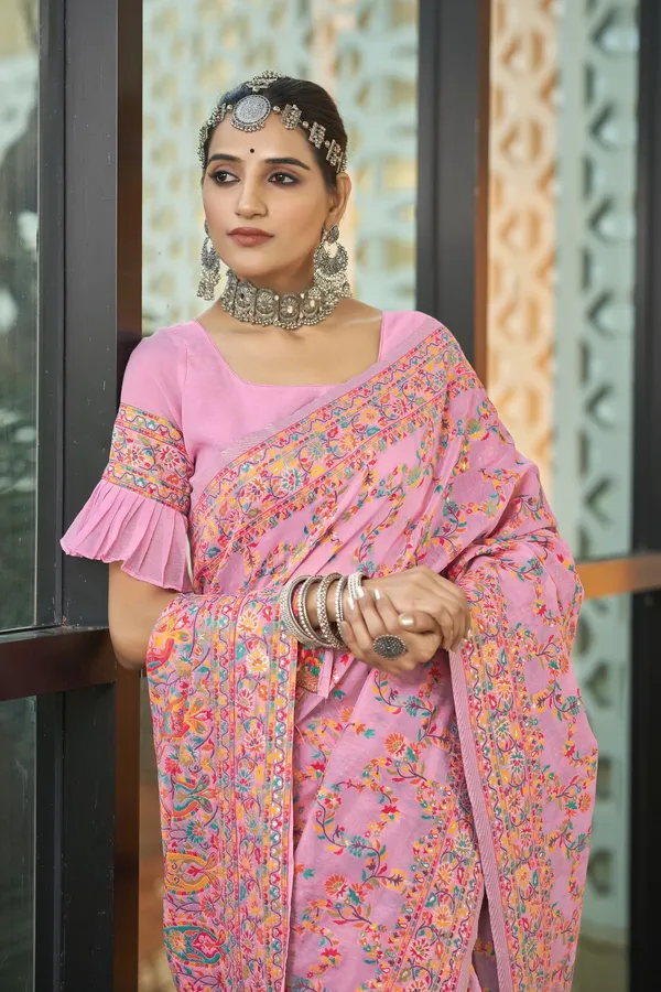 Pink_Silk_Blend_Kalamkari_Jacquard_Meenakari_Woven_Saree_For_Women_|_With_Blouse_Piece