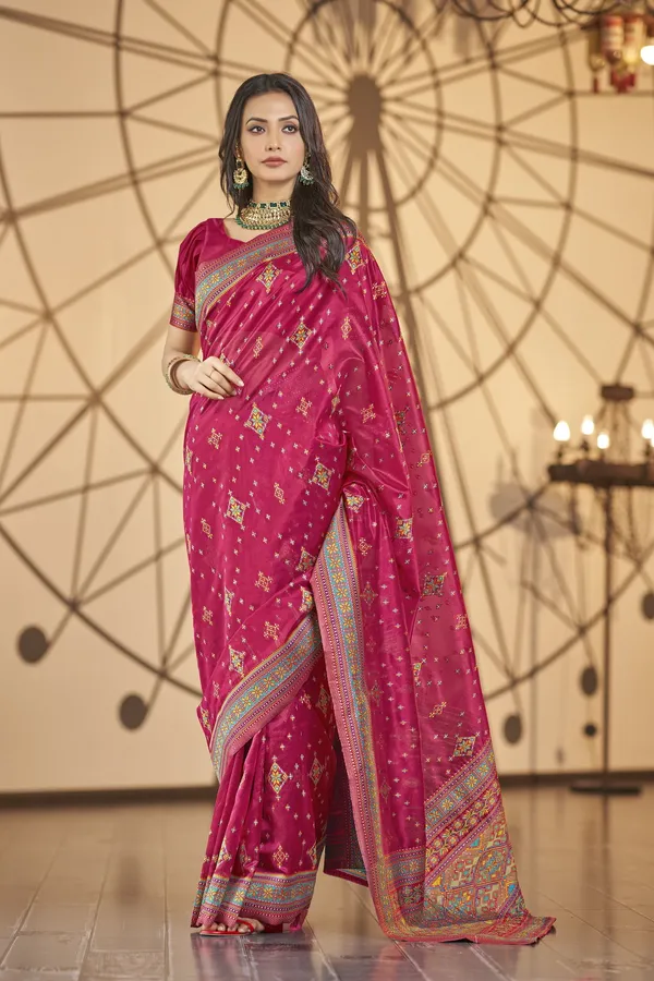 Pink_Organza_Woven_Kanjivaram_Jacquard_Saree_For_Women_|_With_Blouse_Piece
