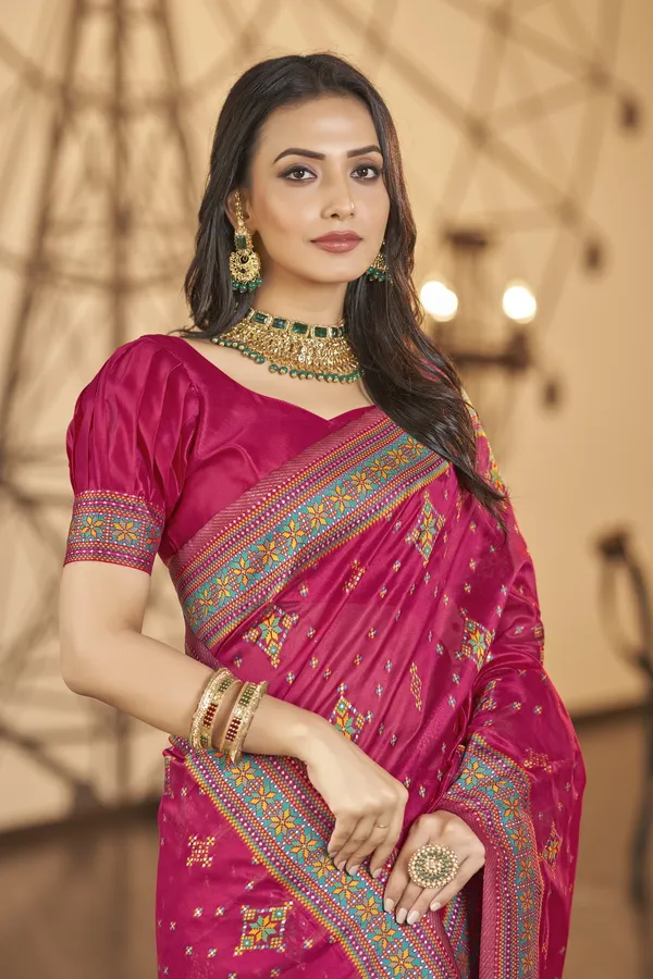 Pink_Organza_Woven_Kanjivaram_Jacquard_Saree_For_Women_|_With_Blouse_Piece