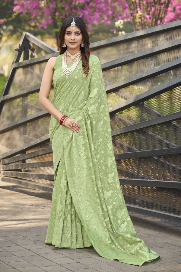 Light_Green_Silk_Blend_Jacquard_Banarasi_Kalamkari_Woven_Saree_For_Women_|_With_Blouse_Piece