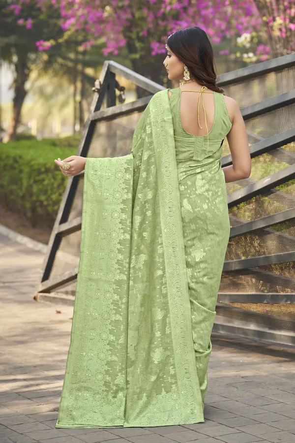 Light_Green_Silk_Blend_Jacquard_Banarasi_Kalamkari_Woven_Saree_For_Women_|_With_Blouse_Piece