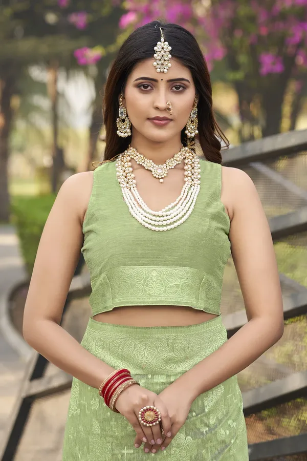 Light_Green_Silk_Blend_Jacquard_Banarasi_Kalamkari_Woven_Saree_For_Women_|_With_Blouse_Piece