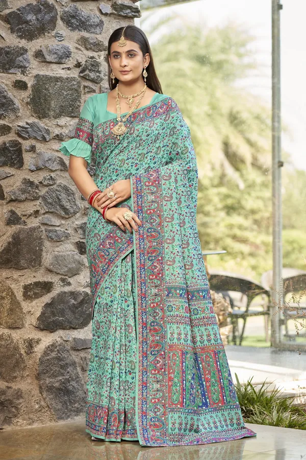Light_Green_Banarasi_Silk_Jacquard_Meenakari_Woven_Saree_For_Women_|_With_Blouse_Piece