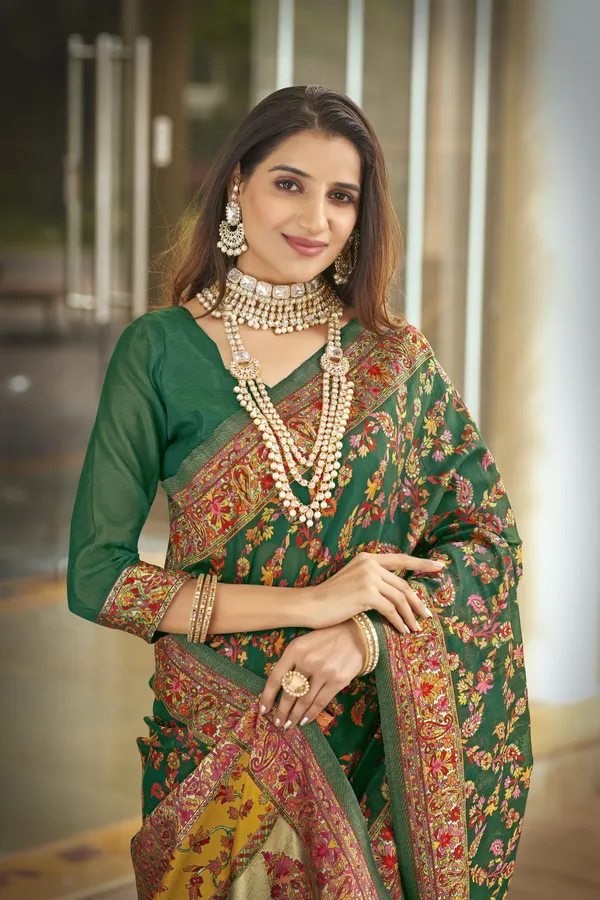 Green_Georgette_Kalamkari_Jacquard_Silk_Blend_Woven_Saree_For_Women_|_With_Blouse_Piece